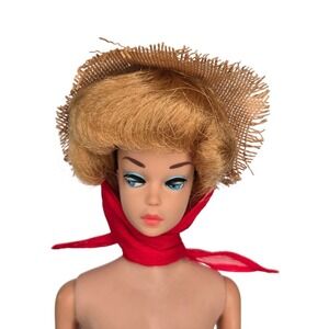 Vintage BARBIE Doll Straw Hat w/ Red Scarf #985 OPEN ROAD 1960's